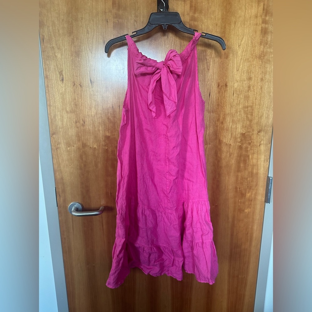Elegant Italian Linen Pink Midi Dress - size M - Picture 2 of 4